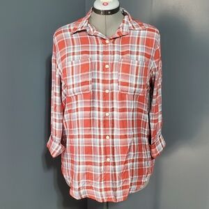 NWT Mossimo Supply Co. Red Blue Plaid Shirt Lightweight Boyfriend Fit Size M